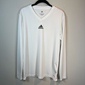 Adidas Womens Primegreen V-Neck Shirt White Base Layer Long Sleeve Stretch Large
